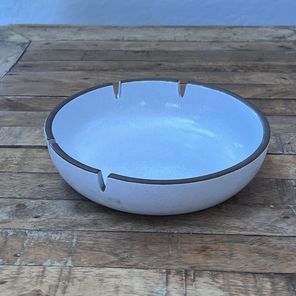 Vintage Heath Pottery Ashtray 4 Notches White & Brown 8.25” Speckle MCM